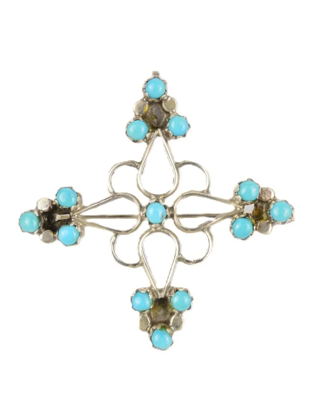 Vtg Zuni Sterling Silver Turquoise Cross Pendant Brooch Pin Signed NM 1.25
